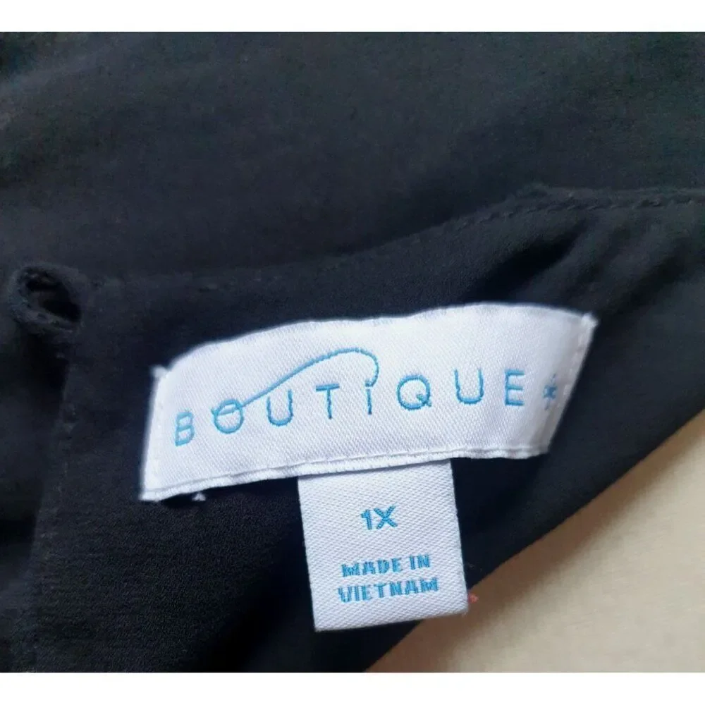 Boutique Womens 1X Blouse Black Cold Shoulder Chic Layered Y2K Loose Fit Festive